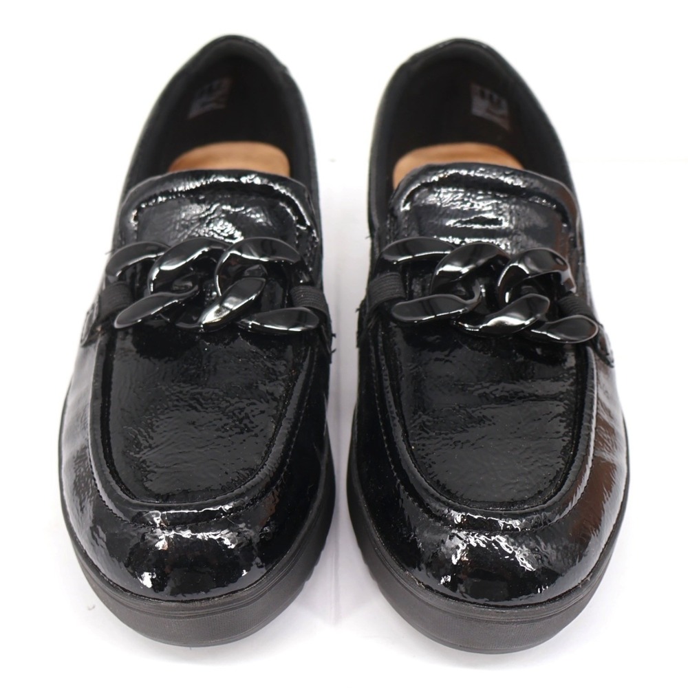 Clarks Zylah May Black Crinkle Patent Chain Platform Loafer 9 M NIB Office Siren - Picture 2 of 8